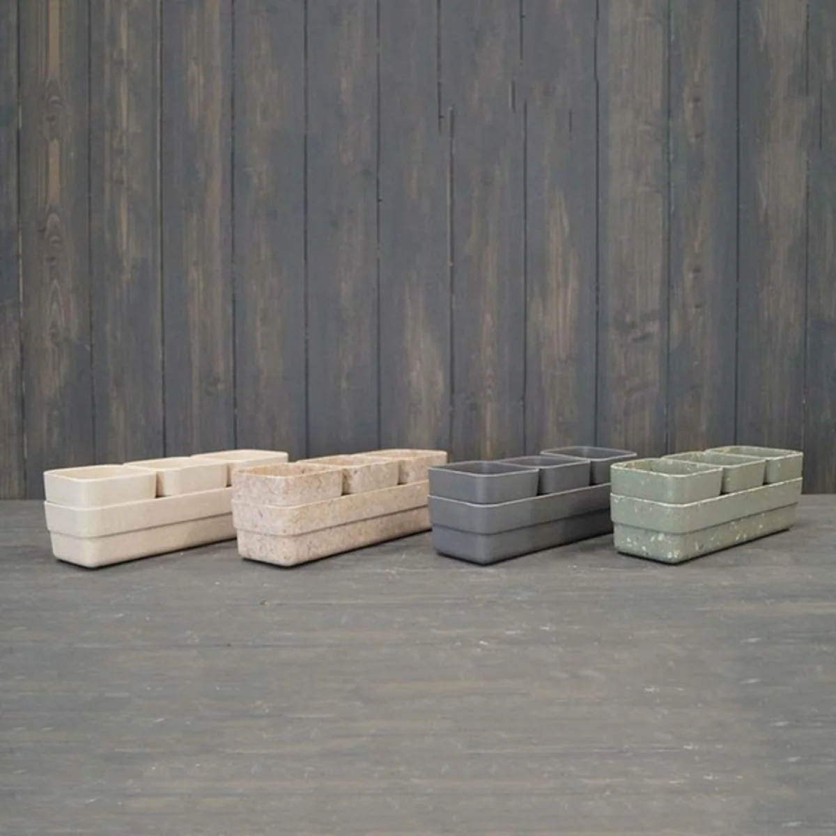 Dark Green Earthy Sage Bamboo Terrazzo Trio Pots with Tray - Pale Green – image 2