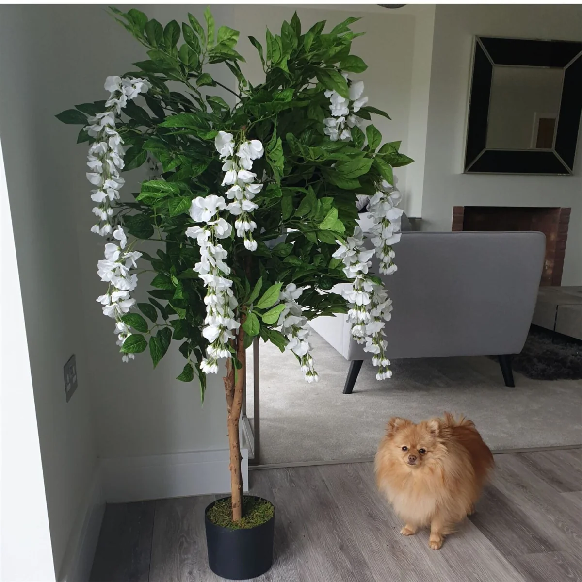 130cm Artificial Wisteria Tree White Flowers Copper Planter - Green Flowering Tree – image 3