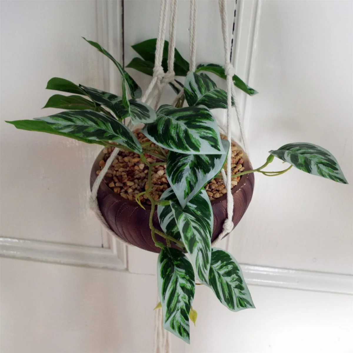 Premium Artificial Hanging Plants - 85cm Hanging Pothos Plant Planter / Hanging artificial potted pothos plant with ceramic planter and fixed pebbles
