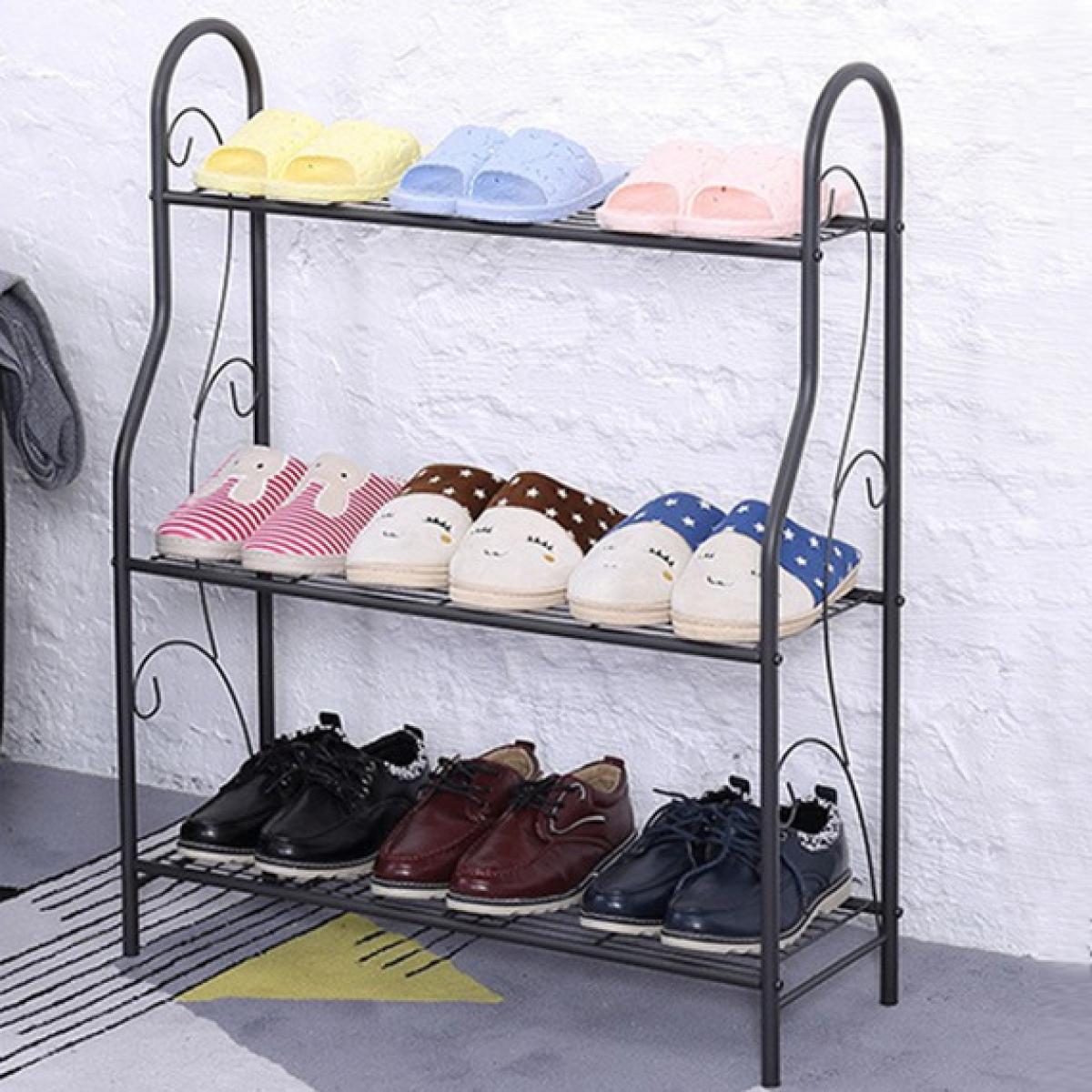 3 Tier Shoe Storage Iron Rack Ladder Plant Pot Holder Home Display - Black / 2.4kg
