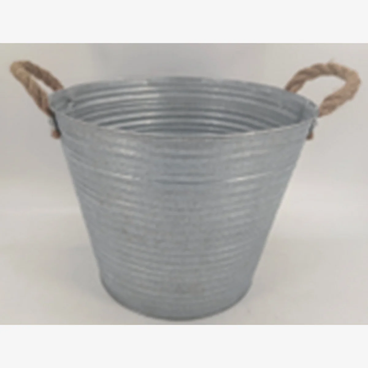 Grey Aged Zinc Planter with Rope Handles & Drainage Hole - Grey – image 1