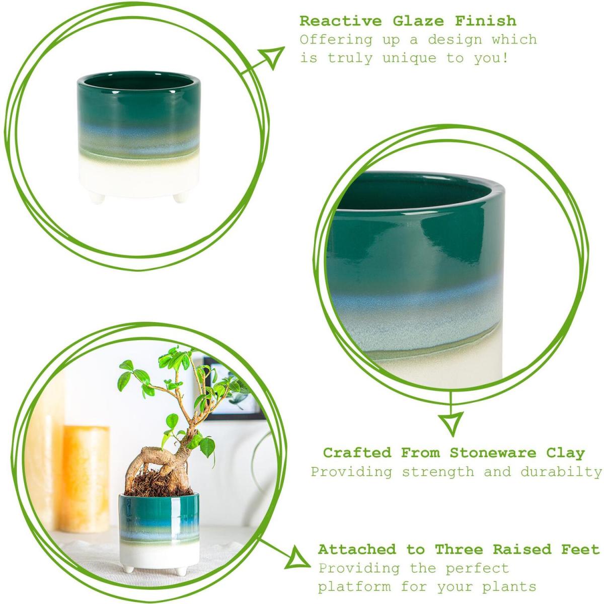 10.5cm Reactive Glaze Footed Plant Pot Pack of 3 - Emerald – image 4