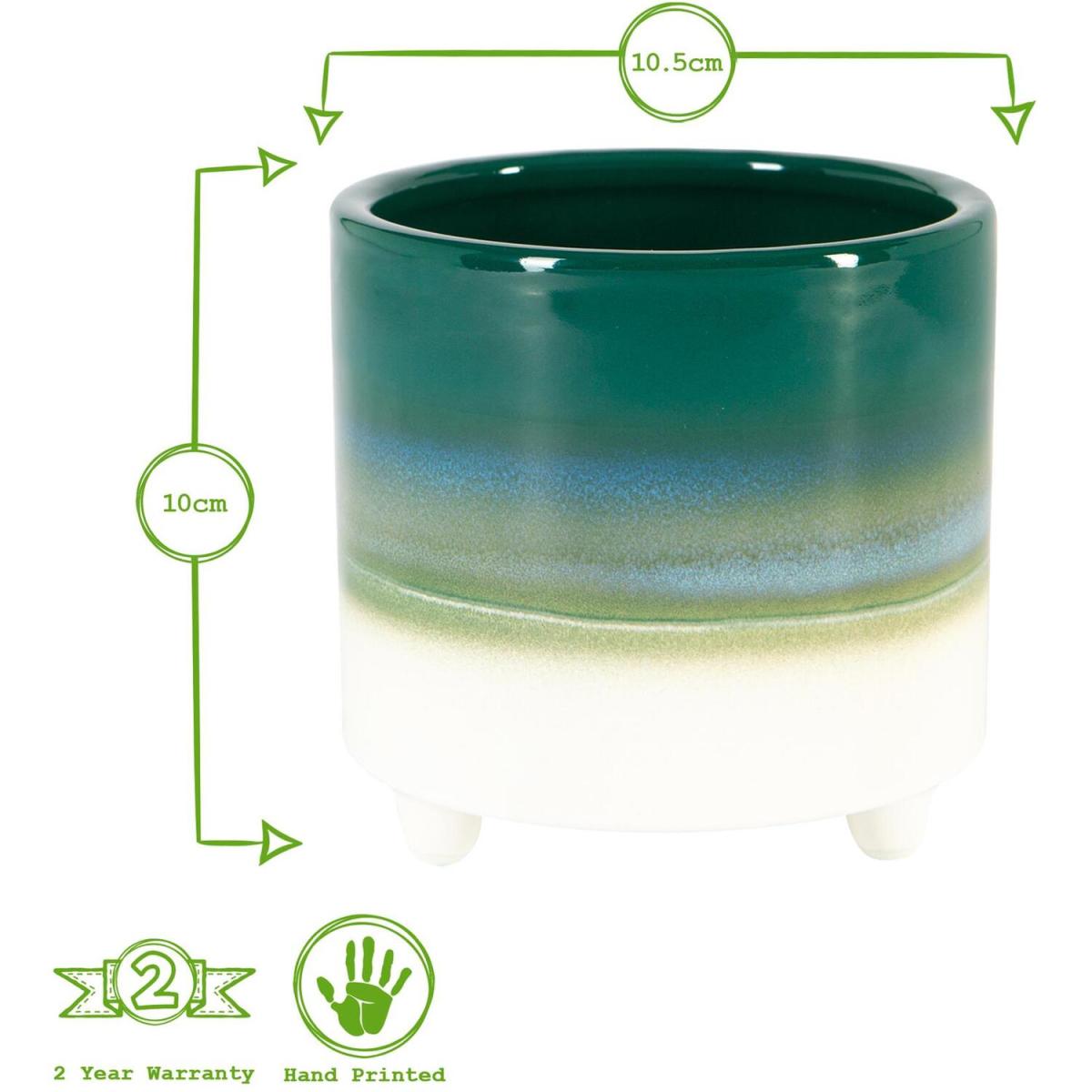 10.5cm Reactive Glaze Footed Plant Pot Pack of 3 - Emerald – image 5