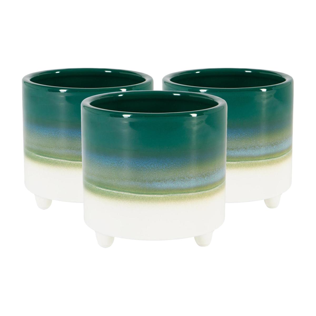 10.5cm Reactive Glaze Footed Plant Pot Pack of 3 - Emerald – image 1