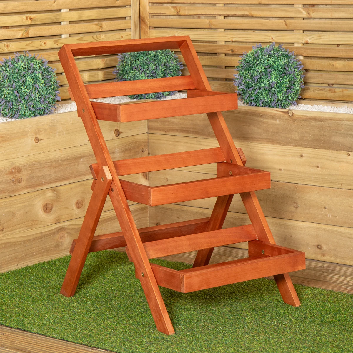 Outdoor 3 Tier Wooden Foldable Plant Display Stand - Brown – image 2