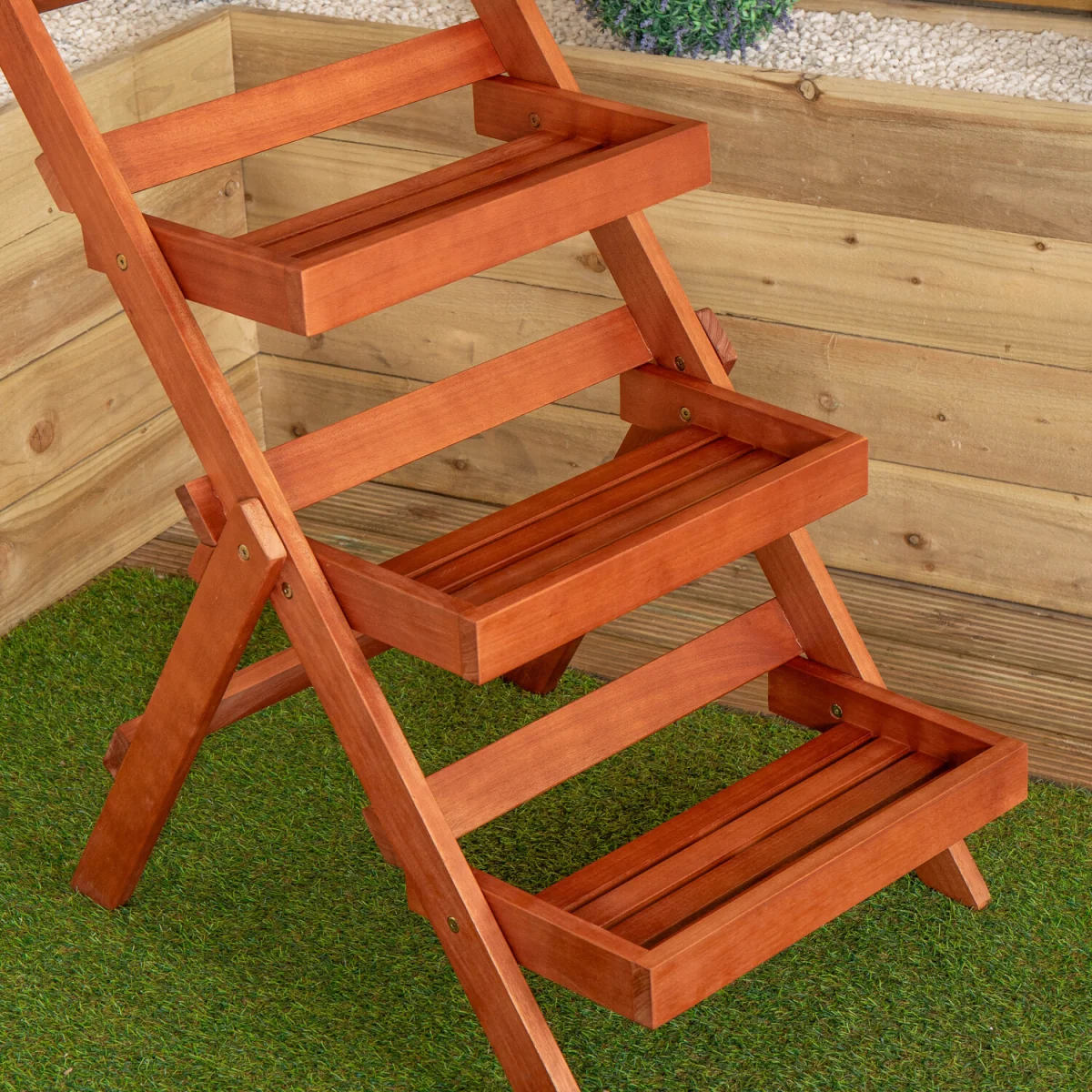 Outdoor 3 Tier Wooden Foldable Plant Display Stand - Brown – image 3