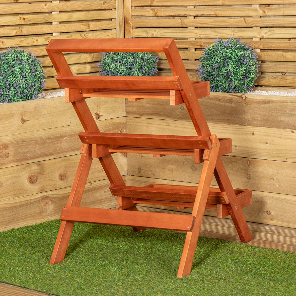 Outdoor 3 Tier Wooden Foldable Plant Display Stand - Brown – image 4