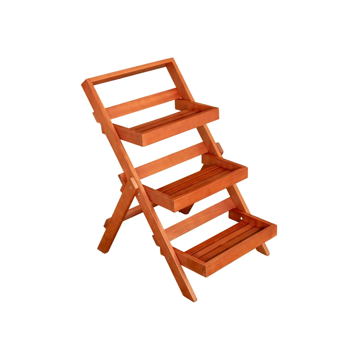 Outdoor 3 Tier Wooden Foldable Plant Display Stand - Brown – image 1