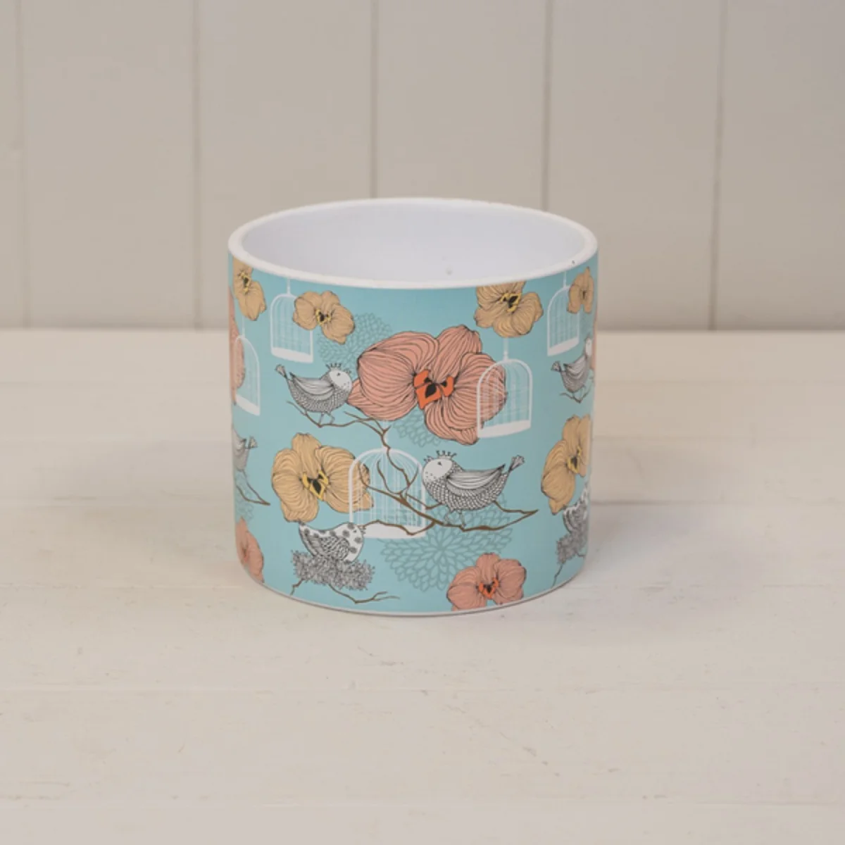 Classic Teal Floral Design Bird Cage Pot - Multi