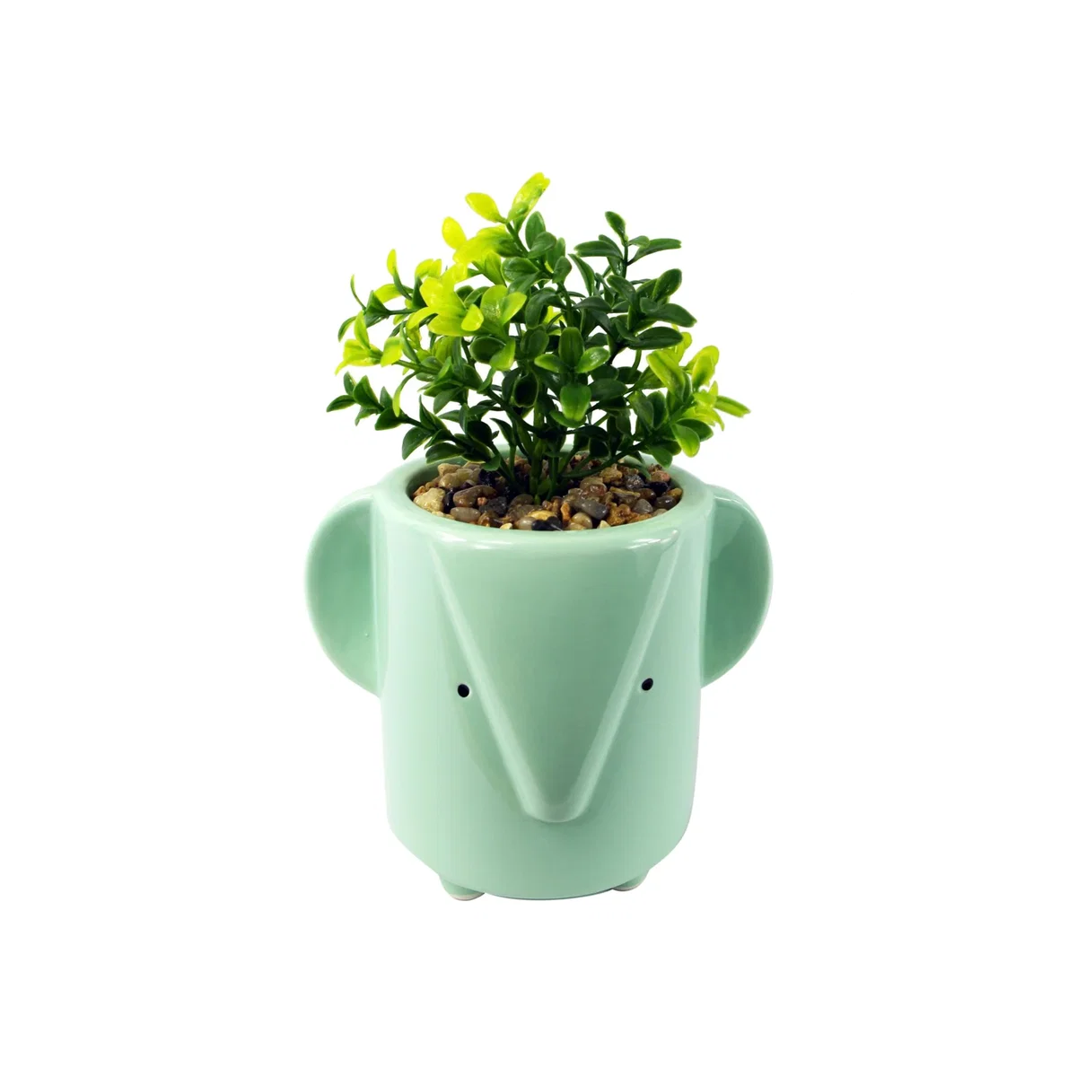 Blue Ceramic Elephant Planter With Artificial Foliage Plant - Green – image 1