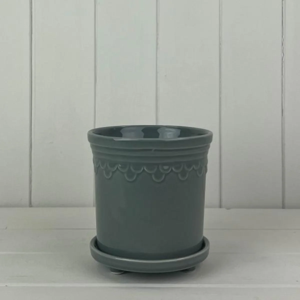 Classic Rounded Grey Saucer Pot Plant pot - Grey