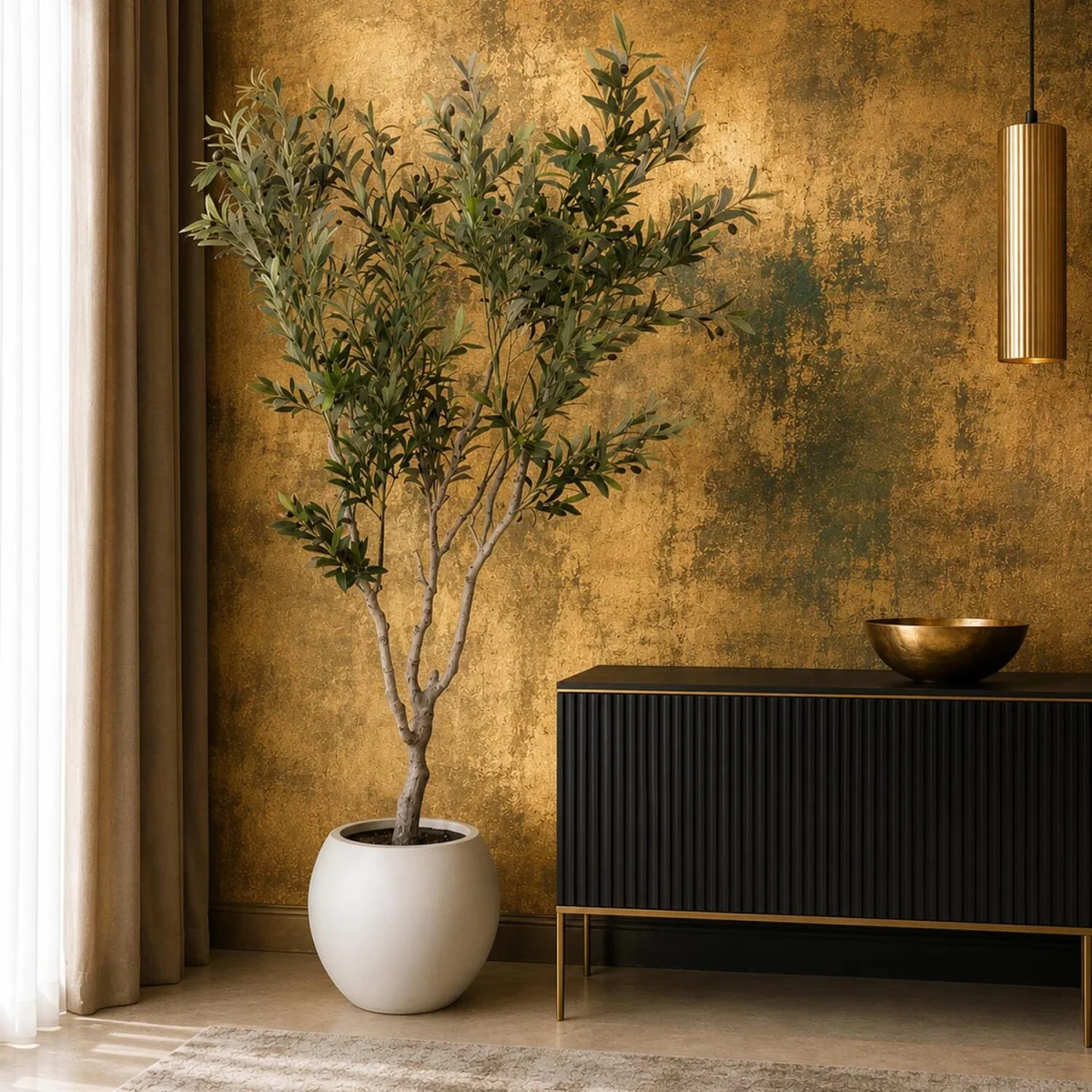 200cm XXL Artificial Olive Tree with Decorative Planter Premium - Green Large Tree – image 2