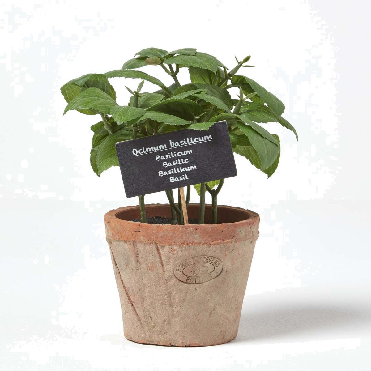 Artificial Basil Plant in Decorative Pot - Terracotta – image 1