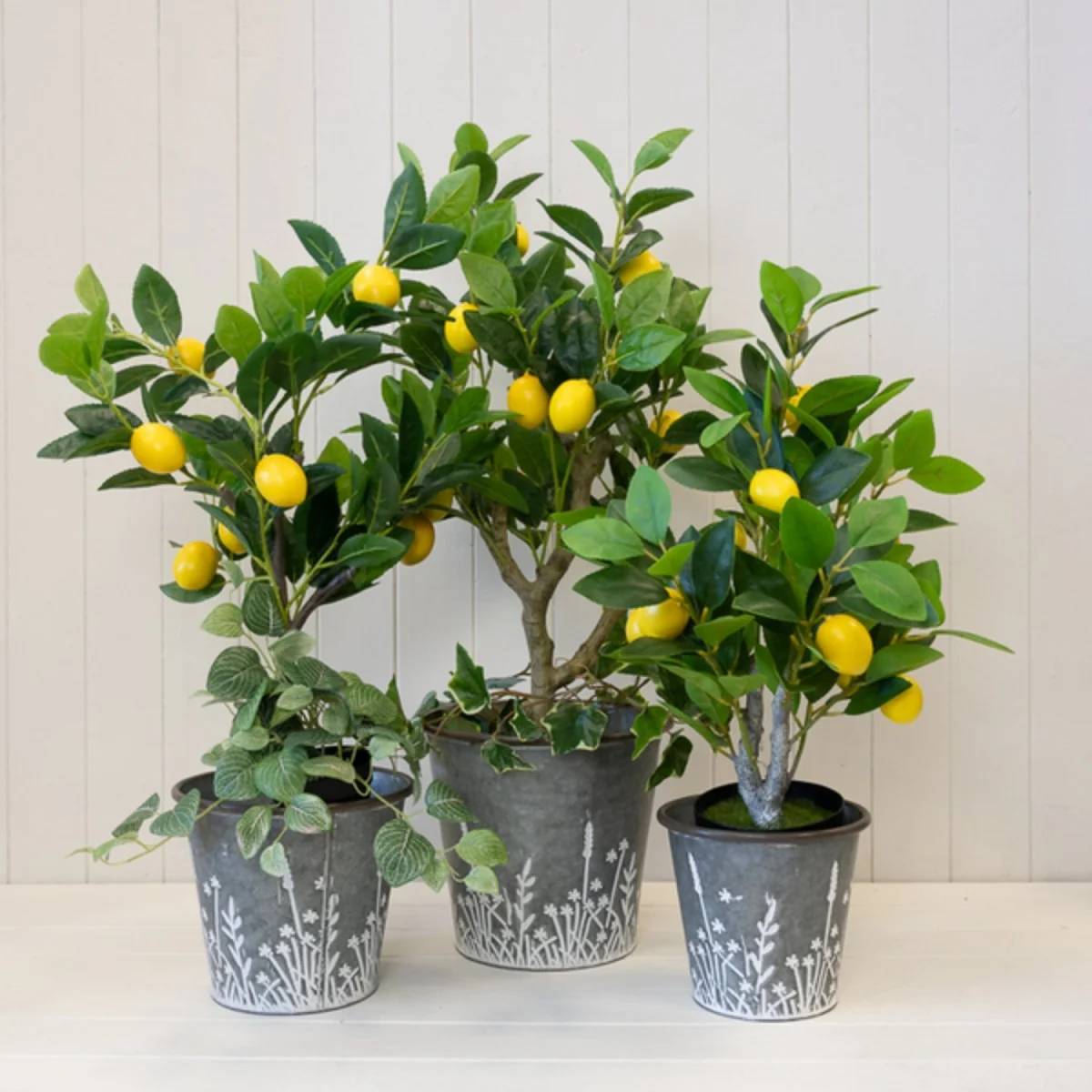Grey Set of Three Rustic metal planters with Meadow design - Grey – image 4