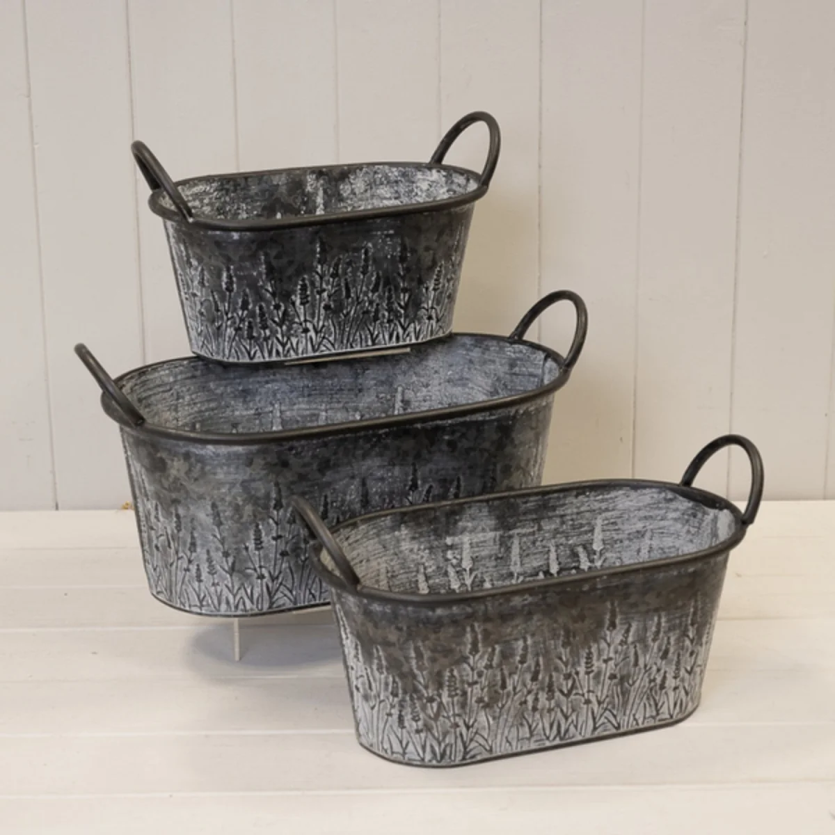 Grey Set of Three Meadow Zinc Oval Planters - Grey – image 2