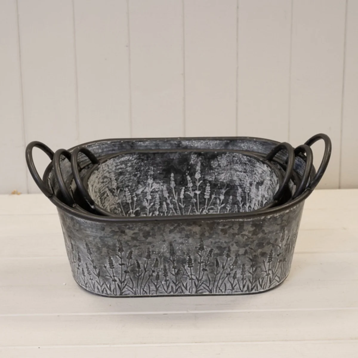 Grey Set of Three Meadow Zinc Oval Planters - Grey – image 1