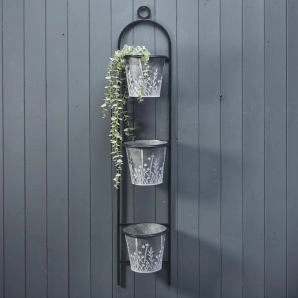 Grey Meadow Wall Planter with Three Pots - Grey