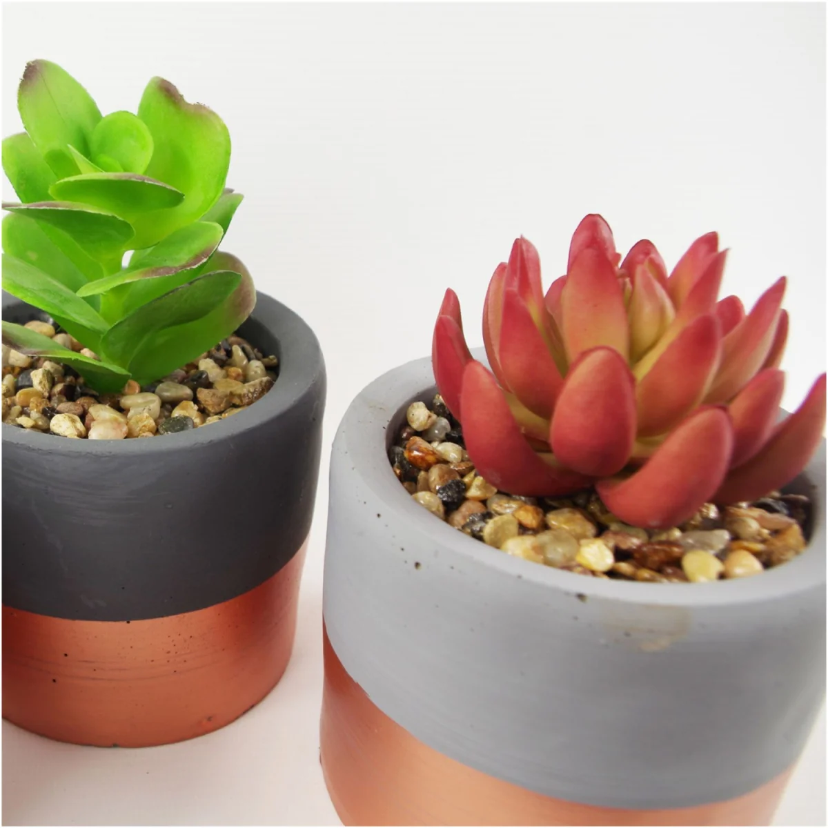 Set Of 3 Stoneware Copper Band Succulent Planters - Green – image 2