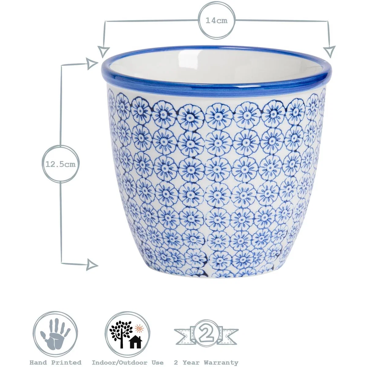 14cm Hand-Printed Plant Pot Pack of 6 - Blue – image 2