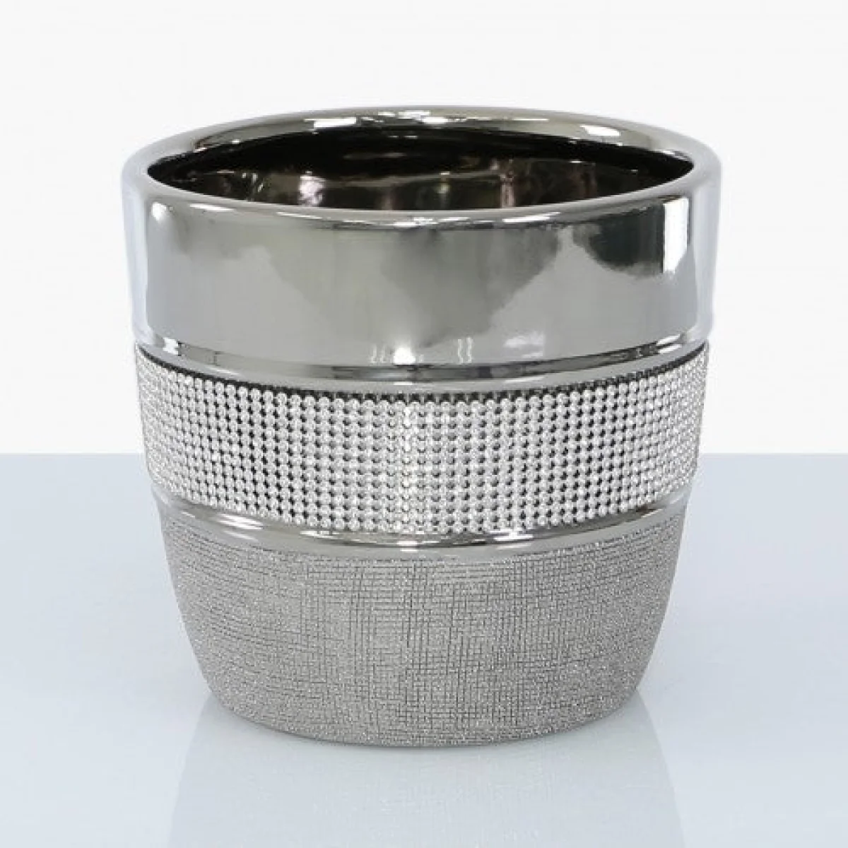 Deco Home 15cm Glitz And Silver Plant Pot
