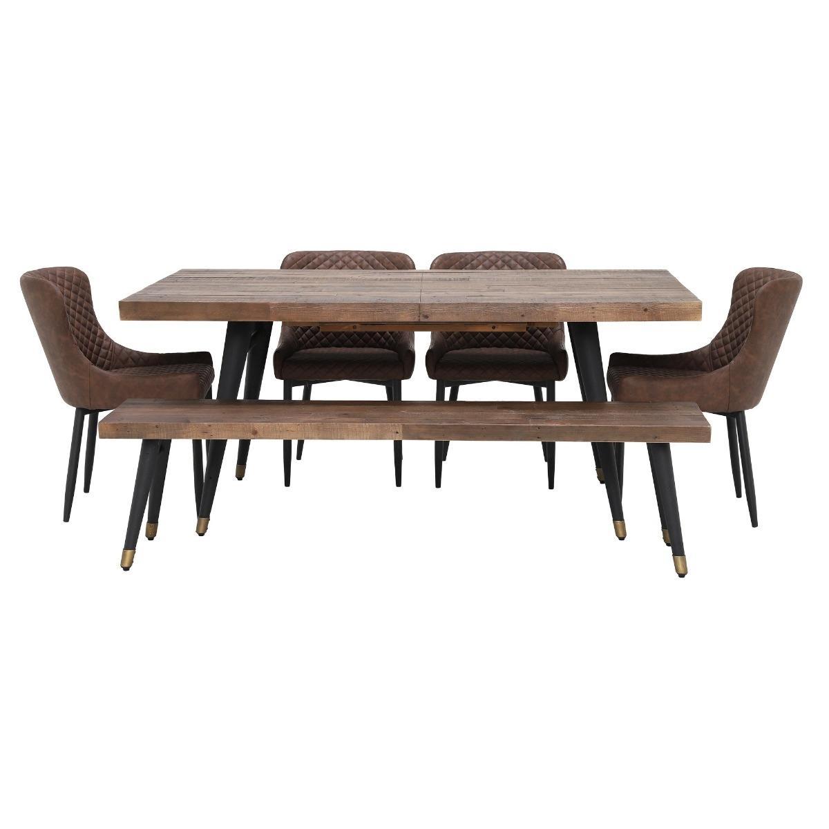 Modi Wooden Extending Dining Table, Dining Bench &amp; 4 x Brown Faux Leather Dining Chairs - Barker &amp; Stonehouse – image 3