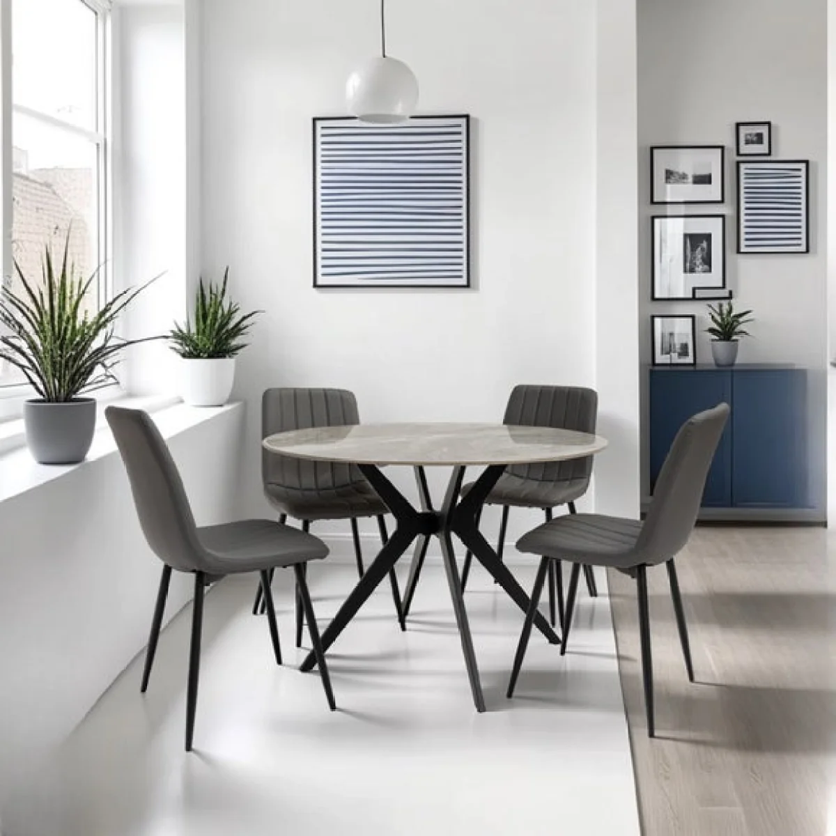 Tulsa Round Dining Table with 4 Faux Leather Dining Chairs – image 1