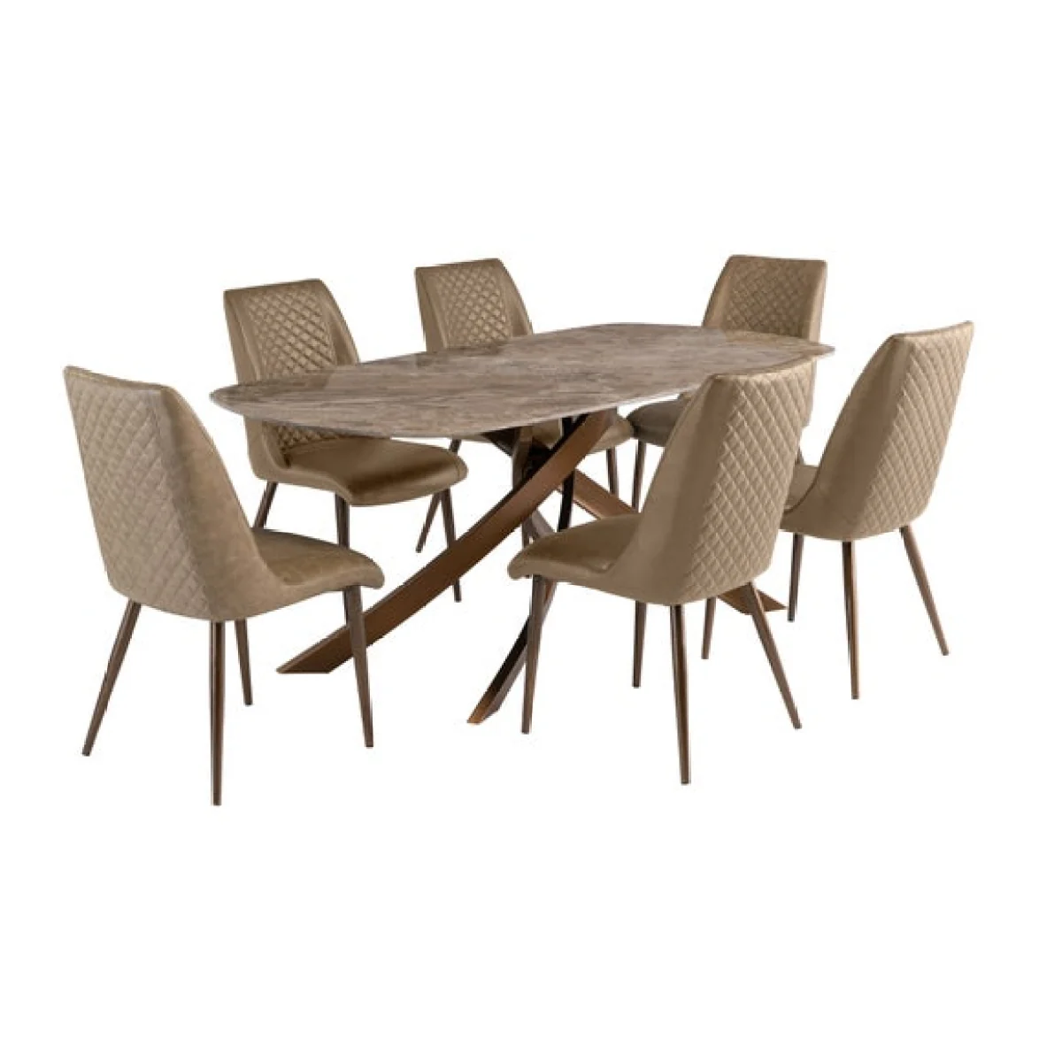 Fendi 6 Seater Dining Table with 6 Amber Faux Leather Dining Chairs – image 3