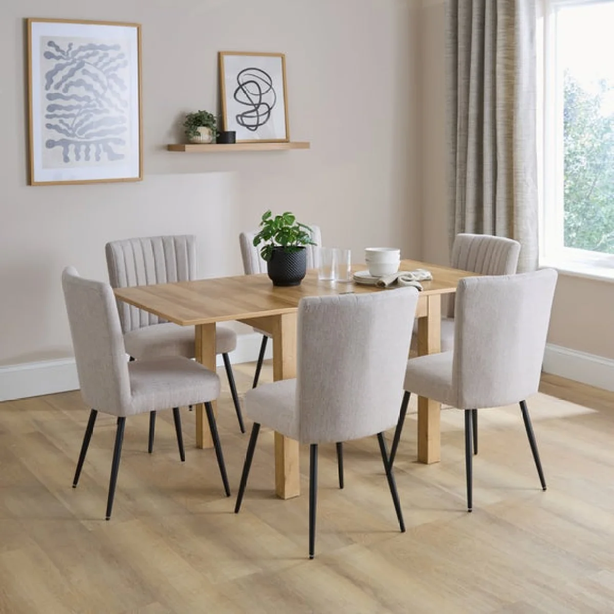 Fulton4-6 Seater Fliptop Oak Effect Dining Table with 4 Taylor Natural Dining Chairs – image 2