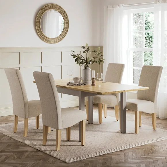 Olney 4-6 Seater Stone Grey Fliptop Dining Table with 4 Aiden Natural Boucle Dining Chairs – image 2