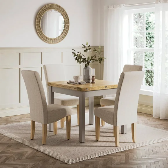 Olney 4-6 Seater Stone Grey Fliptop Dining Table with 4 Aiden Natural Boucle Dining Chairs – image 3