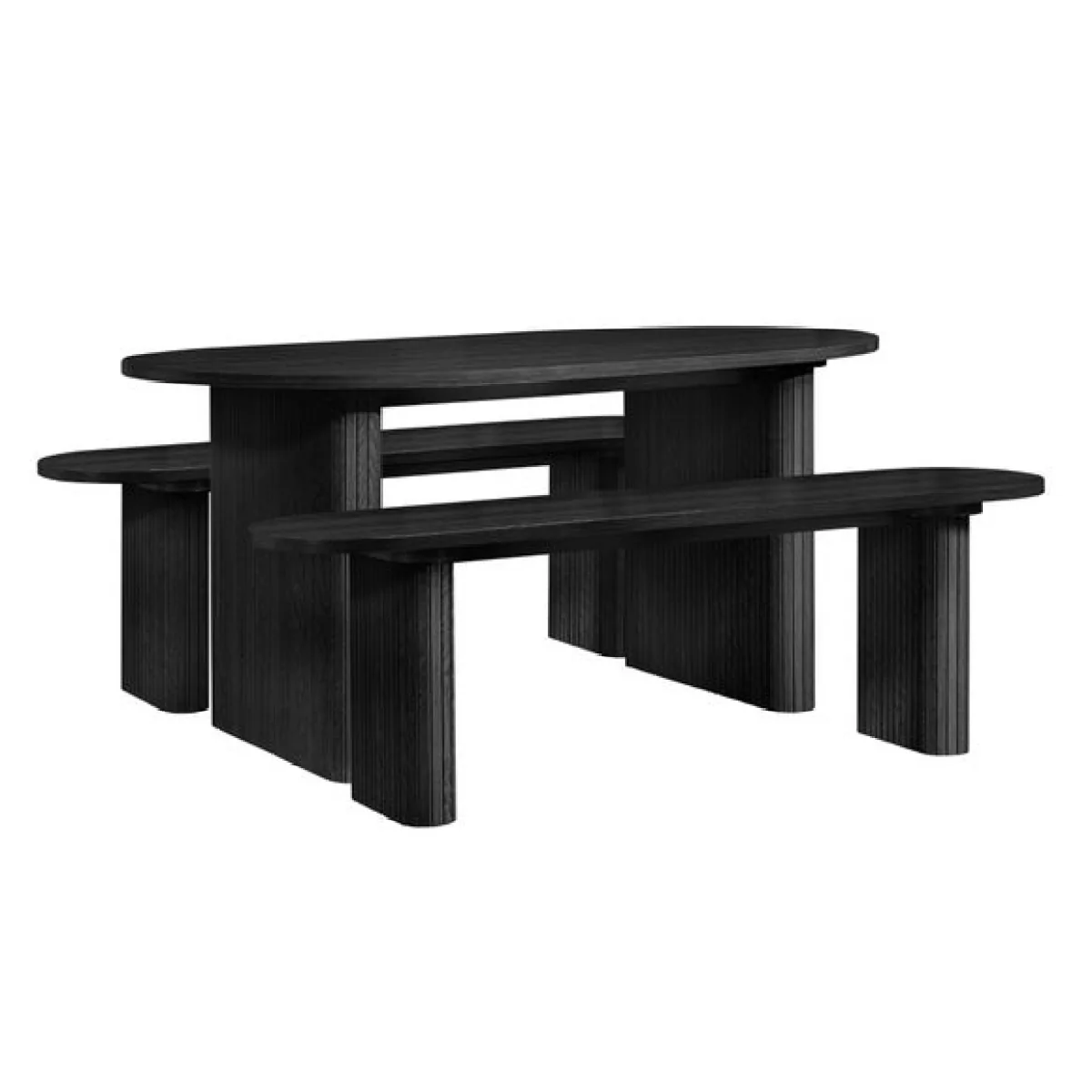 Axel Fluted Oval Dining Table with 2 Benches – image 4