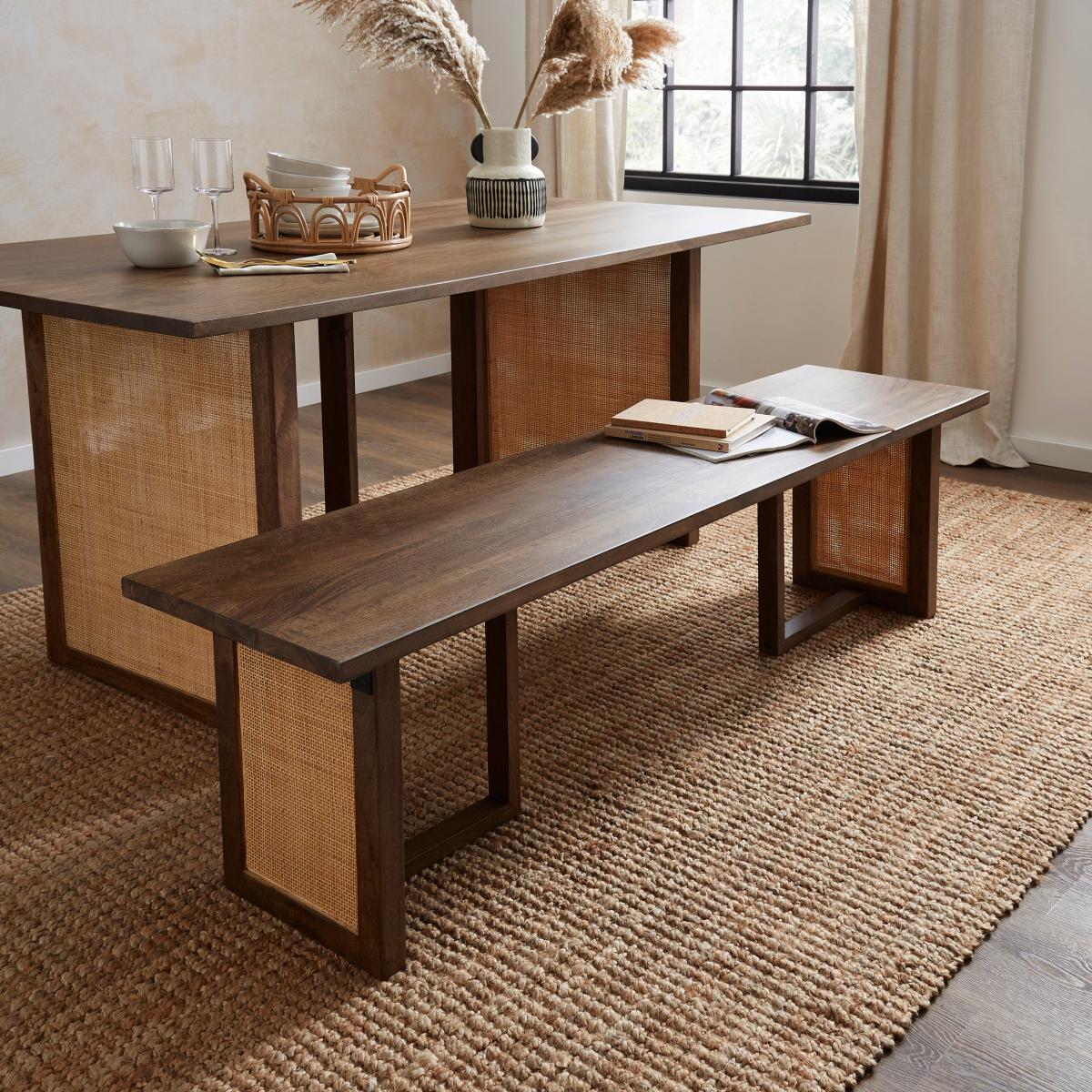 Mila Rectangular Dining Table With 2 Mango Wood Benches Natural – image 2