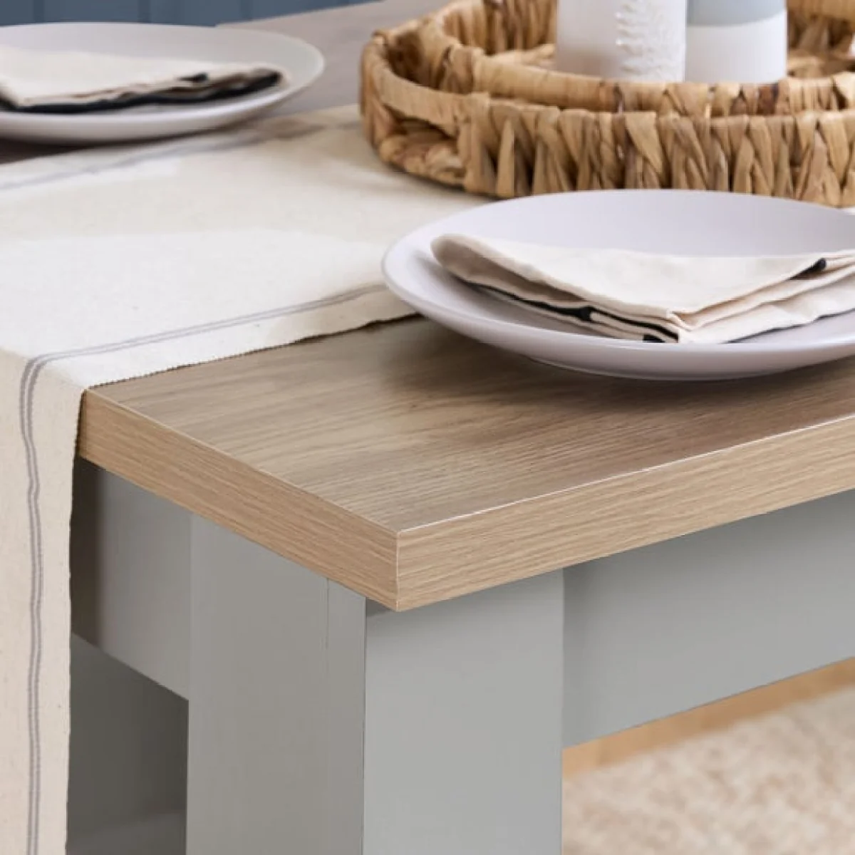 Highgate Dining Table with 2 Benches, Oak Effect – image 3
