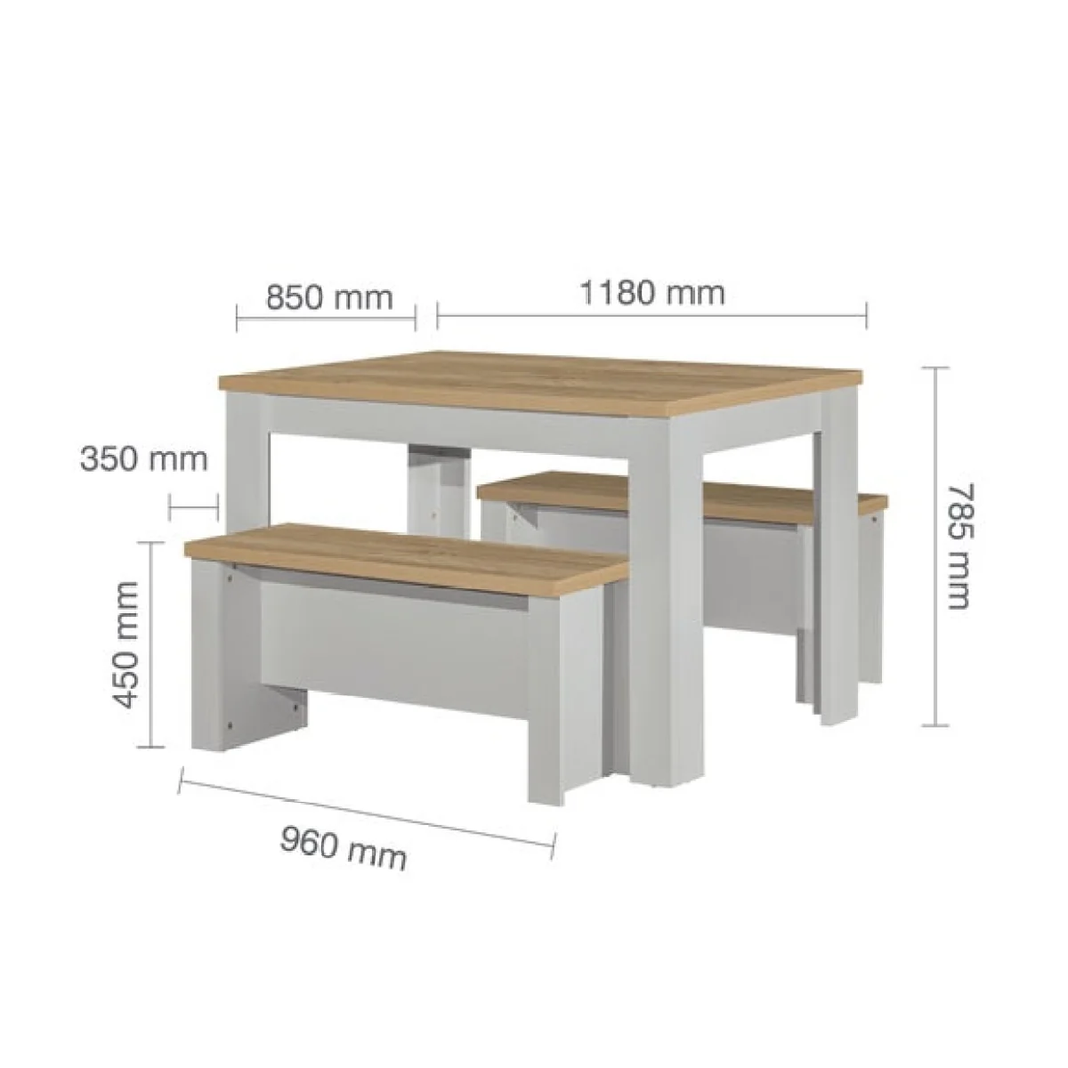 Highgate Dining Table with 2 Benches, Oak Effect – image 7
