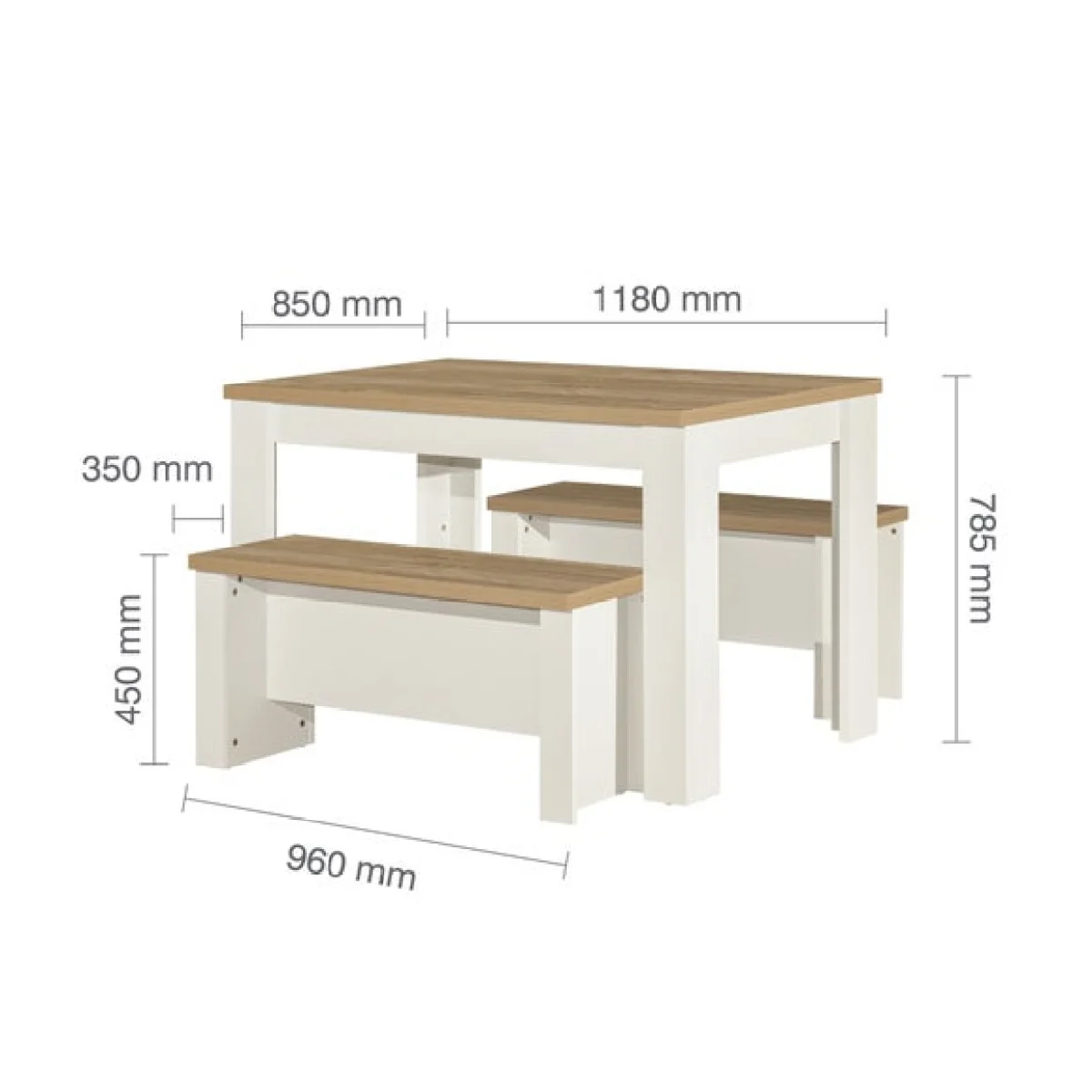 Highgate Dining Table with 2 Benches, Oak Effect – image 7