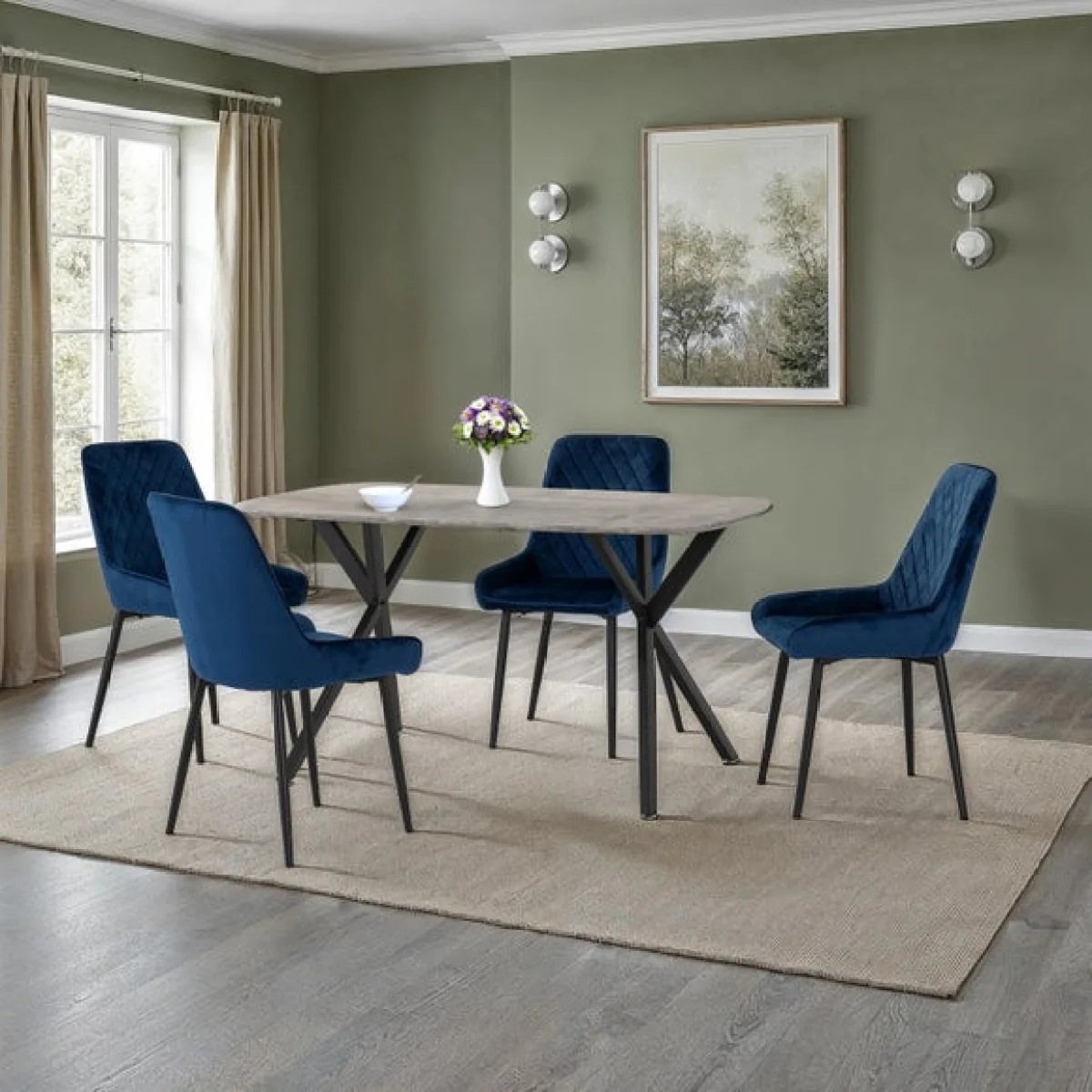 Athens Concrete Grey Rectangle Dining Table with 4 Avery Dining Chairs – image 1