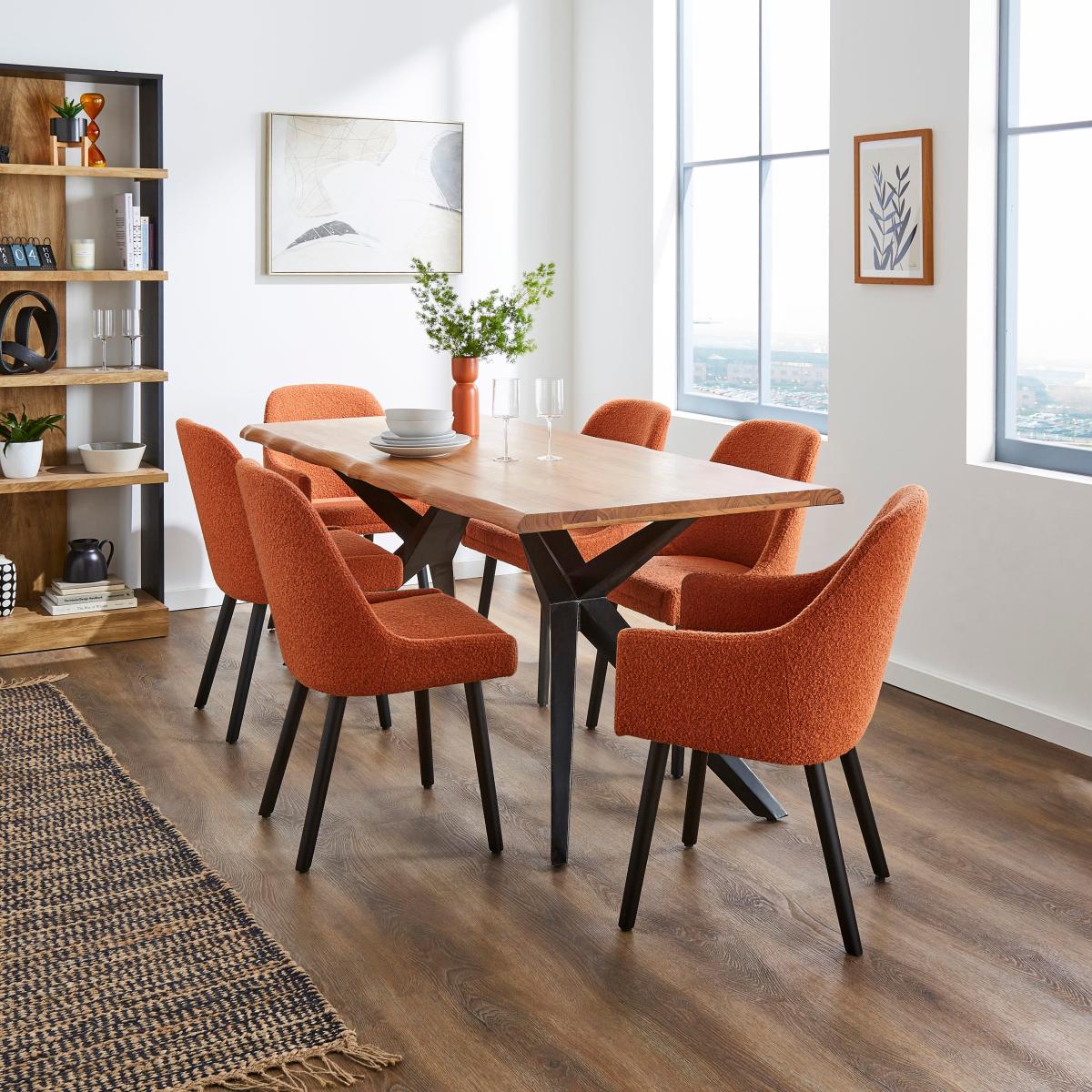 Oadby Rectangular Dining Table with Eddie Orange Umber Boucle Dining & Carver Chairs – image 2