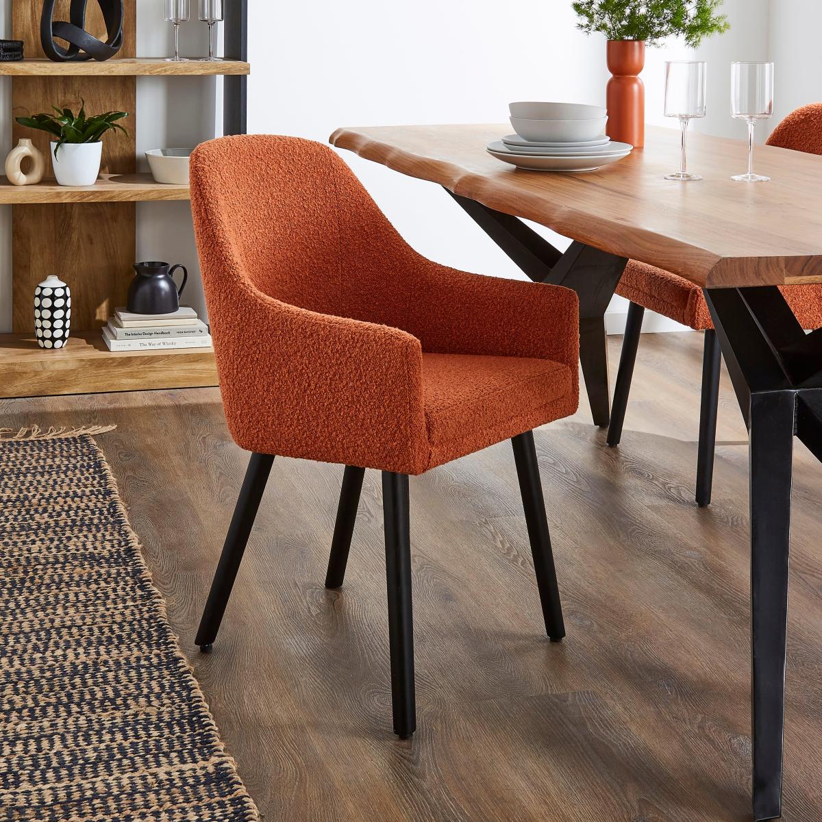 Oadby Rectangular Dining Table with Eddie Orange Umber Boucle Dining & Carver Chairs – image 3