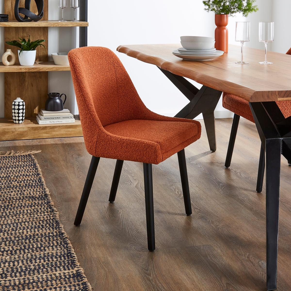 Oadby Rectangular Dining Table with Eddie Orange Umber Boucle Dining & Carver Chairs – image 5