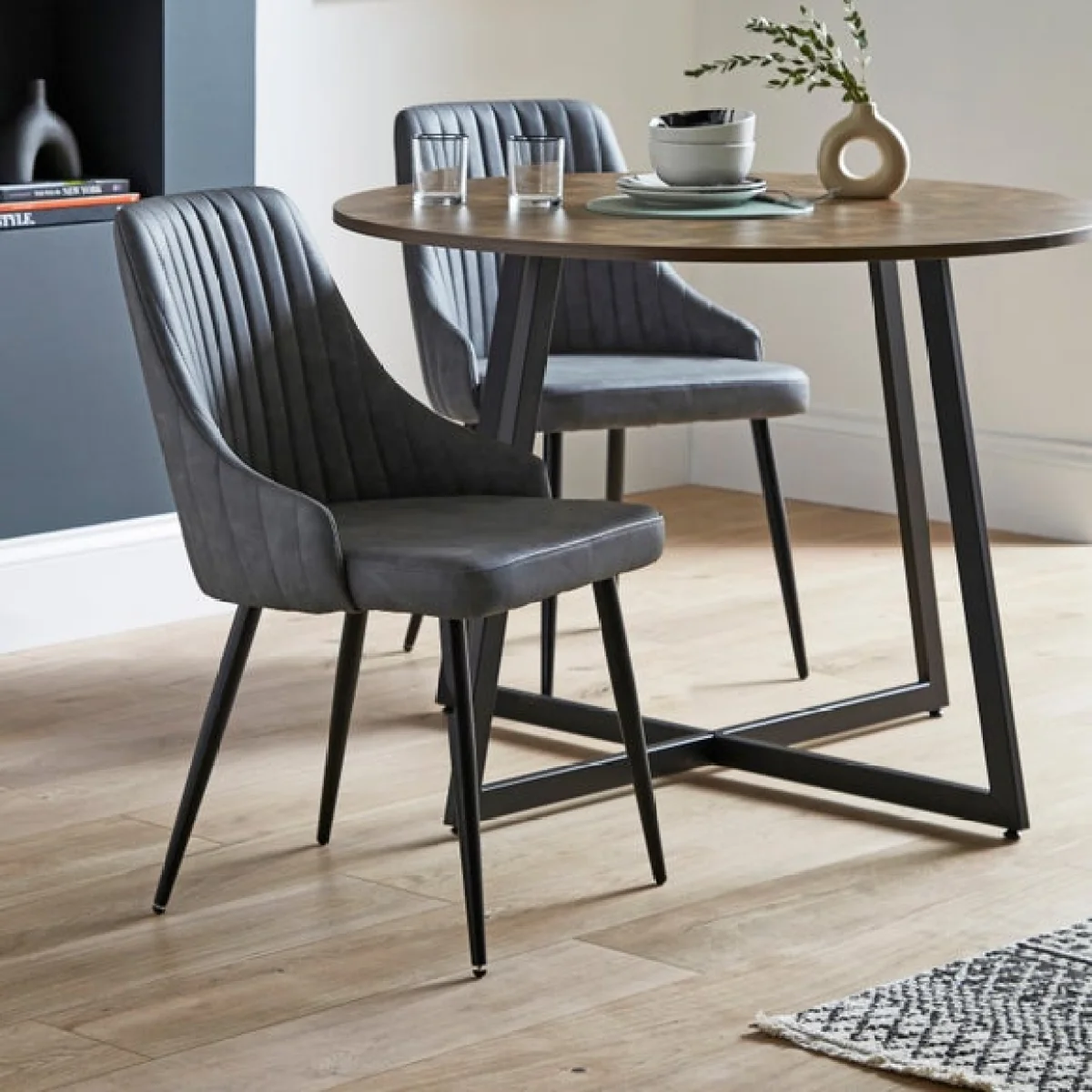 Brayden 4 Seater Round Dining Table with 4 Shea Grey Faux Leather Dining Chairs – image 2