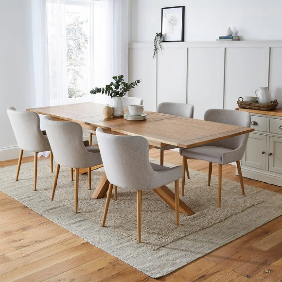 Xavi 6-8 Seater Extending Dining Table with 6 Montreal Natural Dining Chairs – image 1