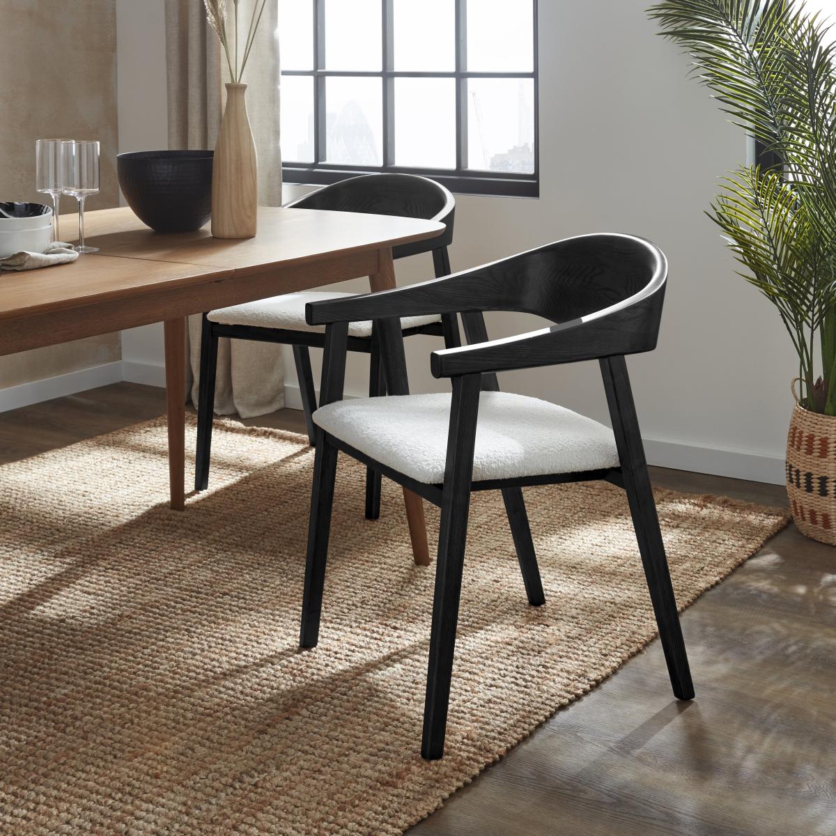 Karla Rectangular Extendable Dining Table with Oskar Black Stained Ivory Boucle Dining Chairs – image 2