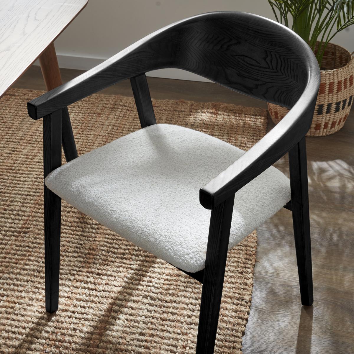 Karla Rectangular Extendable Dining Table with Oskar Black Stained Ivory Boucle Dining Chairs – image 3