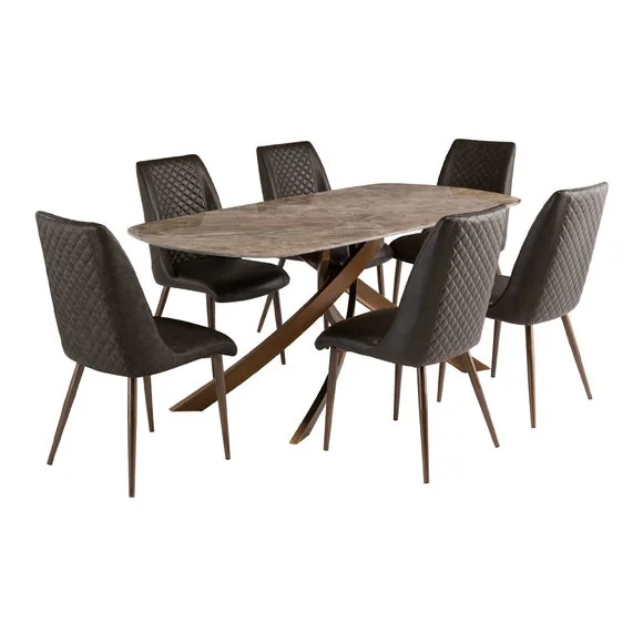 Fendi 6 Seater Dining Table with 6 Amber Faux Leather Dining Chairs – image 3