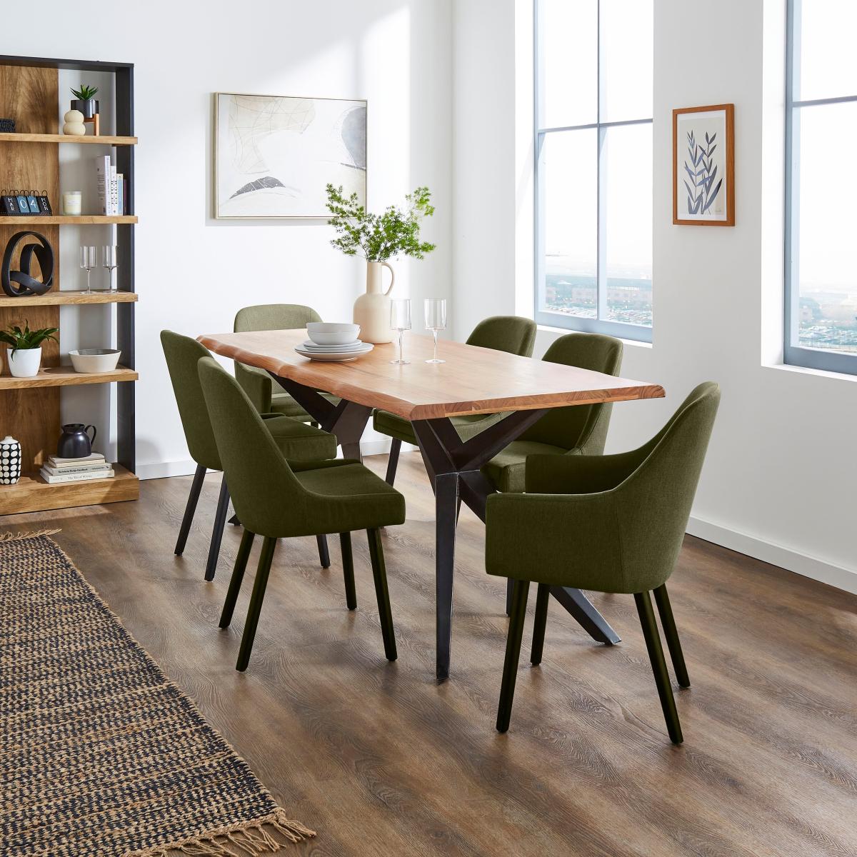 Oadby Rectangular Dining Table with Eddie Luna Olive Fabric Dining & Carver Chairs – image 2