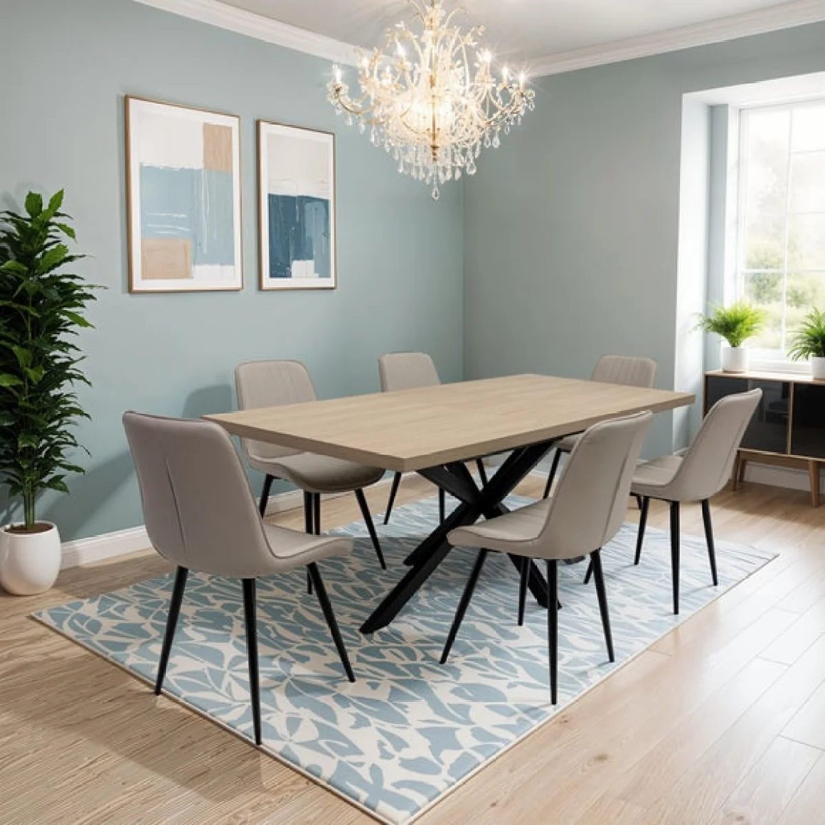 Dalton Extendable Dining Table with 6 Richmond Faux Leather Dining Chairs – image 1