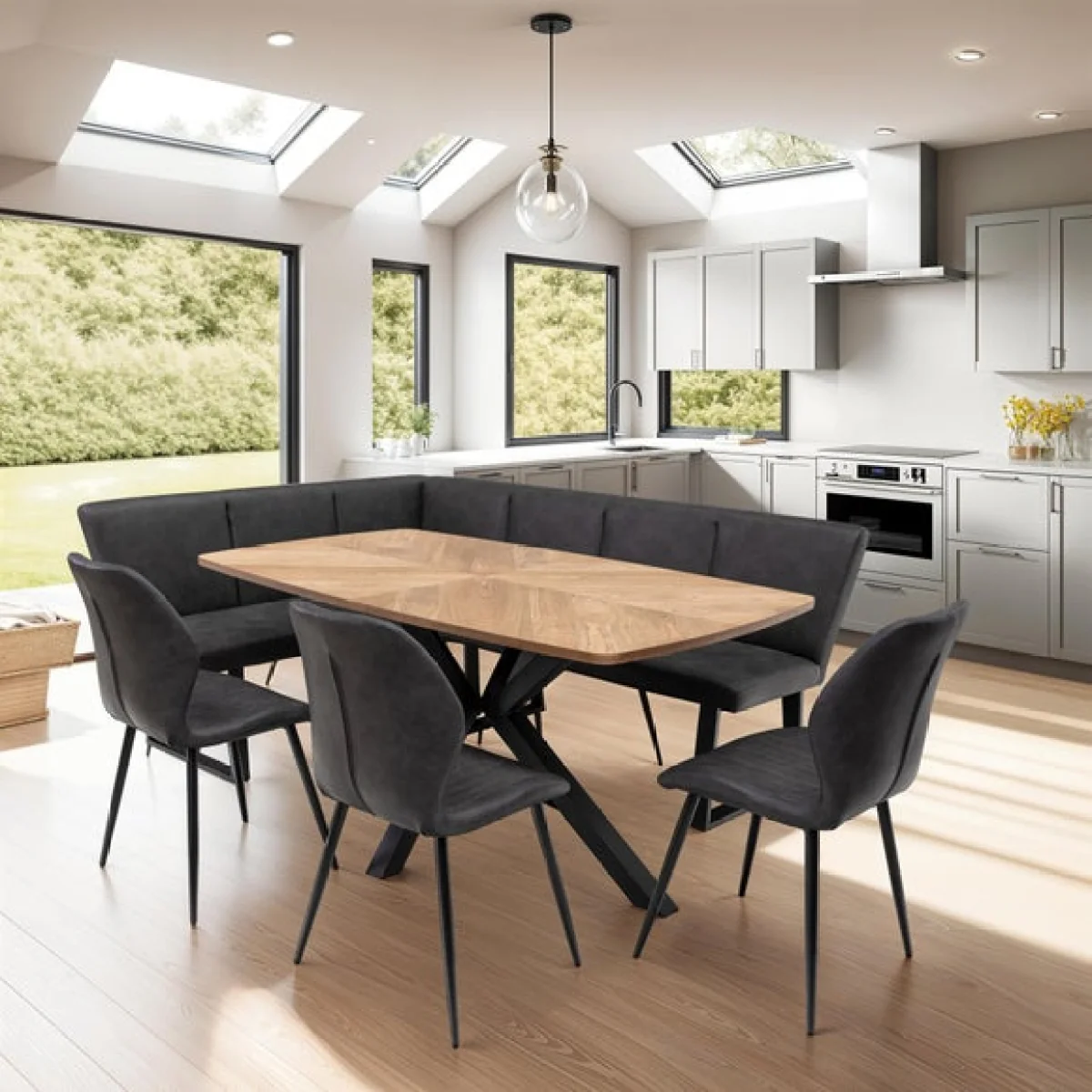 Hampton Dining Table with 3 Sheldon Faux Leather Dining Chairs and Corner Bench – image 2