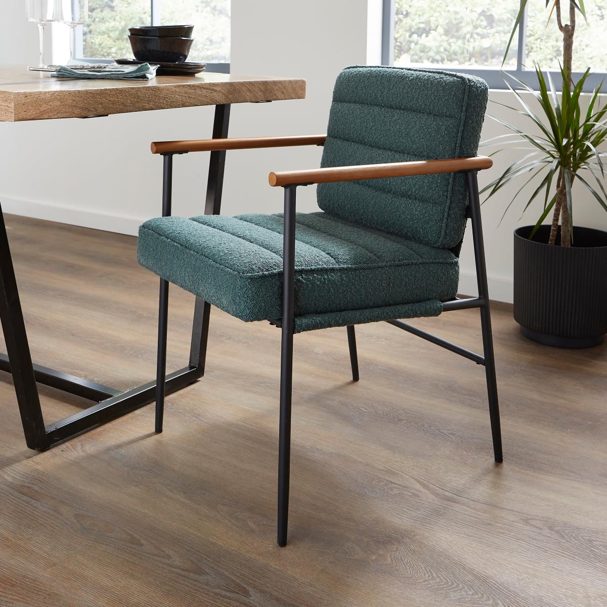 Rayner Rectangular Dining Table with Bude Olive Boucle Leather Dining & Carver Chairs – image 2
