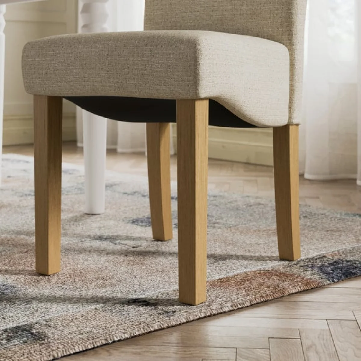 Olney 4-6 Seater Oak Effect Fliptop Dining Table with 4 Aiden Natural Boucle Dining Chairs – image 7
