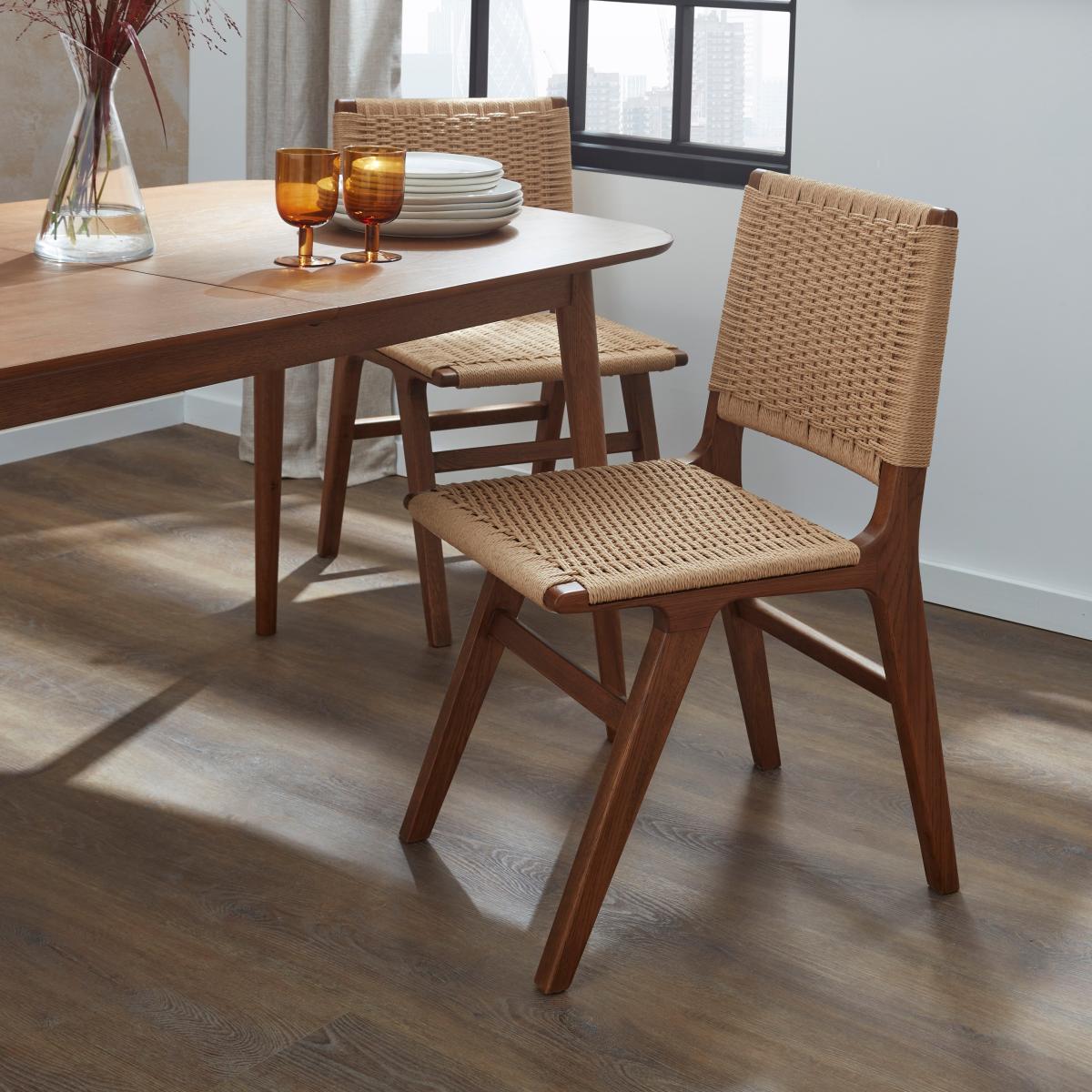 Karla Rectangular Extendable Dining Table With 4 Cordella Dark Stained Oak Chairs Natural – image 2